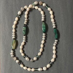 Elegant Baroque Freshwater Pearl and Green Agate Necklace